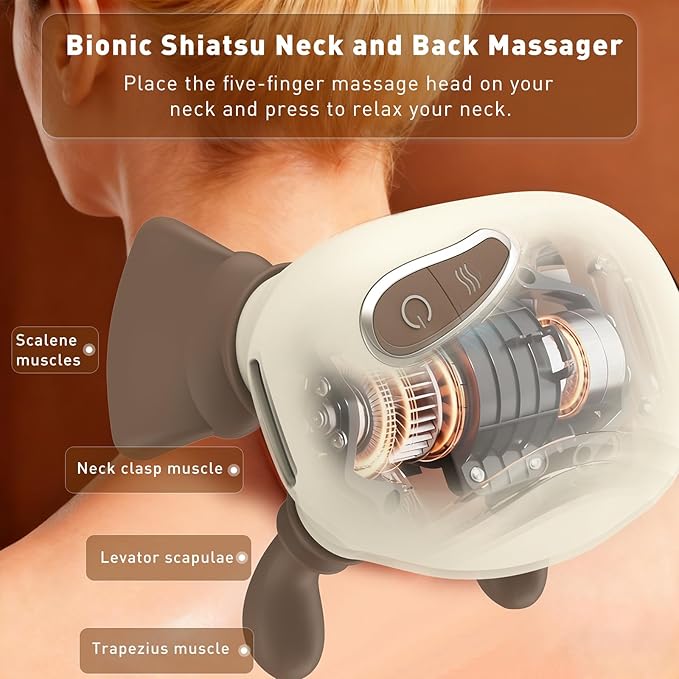 4D Wireless Neck Shoulder Massager, Bionic Hands Deep Tissue Massage, Portable Electric Kneading Shiatsu Back Massager, 3 Relax Massage Modes, for Body Relief, Gifts