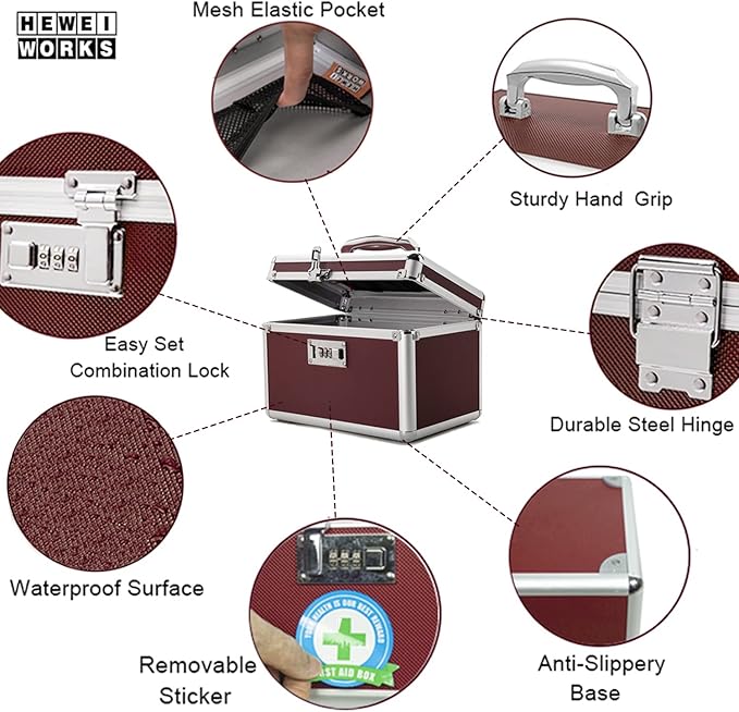 Locking Medicine Box with Portable Storage Case, 10.2''x 6.8''x 6.8'', Childproof Medication Lock Organizer, Lockable Box for Money, Documents & Meds (Brown/Small)