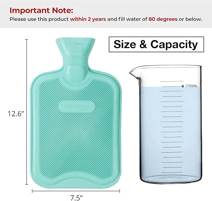 HomeTop Premium Classic Rubber Hot or Cold Water Bottle with Soft Fleece Cover
