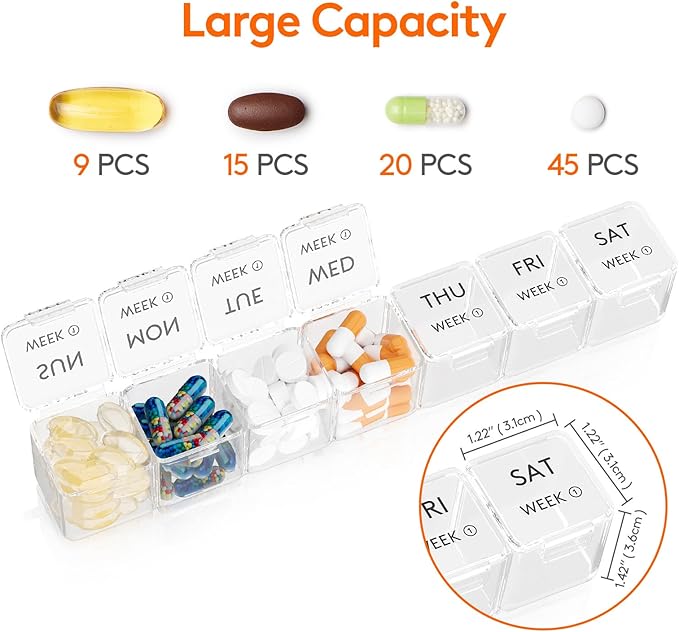 Lifewit Monthly Pill Organizer, 28 Day Pill Box, 4 Weeks One Month Vitamin Cases, Large Compartments Medicine Organizer for Fish Oils, Supplements, 28 Grids, Clear