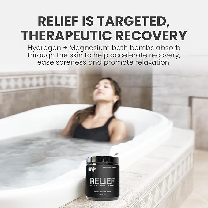 DRINK HRW Hydrogen Bath Bomb Tablets: Muscle Relief & Recovery, Magnesium Soak for Relaxation, Natural Pain Relief, Therapeutic Bath Bombs Post Workout (180 Count)