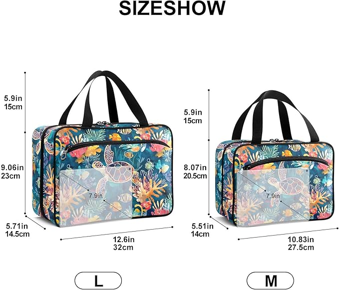 Fustylead Hand Draw Sea Turtle and Fish Coral Pill Organizer Bag Large Medicine Travel Carrying Case with Zipper for Vitamin Supplements Fish Oil, Empty First Aid Kit for Hiking Camping