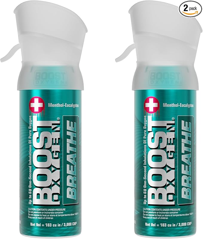Boost Oxygen Pocket Size Breathe Menthol-Eucalyptus Aroma 3L Canister | Respiratory Support for Altitude, Performance & Health (2 Pack)