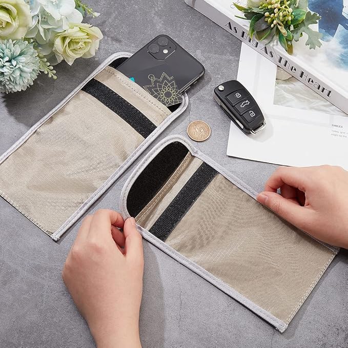 OLYCRAFT 2pcs Anti Radiation Cell Phone Sleeve Security Pouch Faraday Bag 5G GPS EMF RFID Signal Blocking Bag Shielding Pouch for Phone Electronic Devices Wallet Privacy Protection Silver 4.4x7.3 Inch