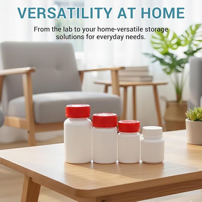 3.4oz Plastic Pill Bottles with Child Resistant Caps, Empty White HDPE Solid Containers with Labels, Reusable Supplement Bottles for Powder, Pills, Vitamins (8 Pack)