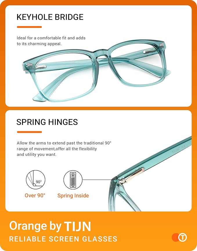 TIJN Blue Light Blocking Glasses for Women Men Clear Frame Square Nerd Eyeglasses Anti Blue Ray Computer Screen Glasses