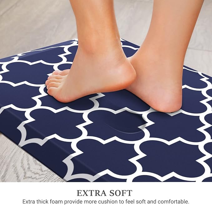 WISELIFE Kitchen Runner Rugs Anti-Fatigue mats - 3/4 Inch Thick Non Slip Waterproof Ergonomic Comfort Mat for Kitchen, Floor Home, Office, Sink, Laundry (17.3"x60" -0.75 inch,Blue)