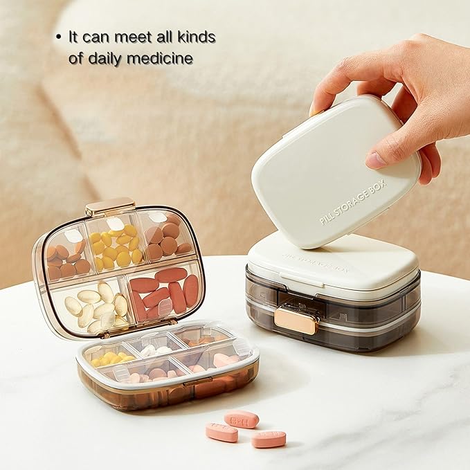 Travel Pill Box – Travel Pill Organizer, 10 Compartments Portable Pill Case,Pill Case for Purse, Pocket – Durable Daily Pill Organizer for Vitamins, Supplements