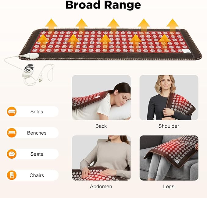 20 x 59 Inch Infrared Heating Pads for Full Back, 138 Pieces Natural Jade Electric Heating Pad for Back Neck Shoulder Fast Pain Relief (Brown)