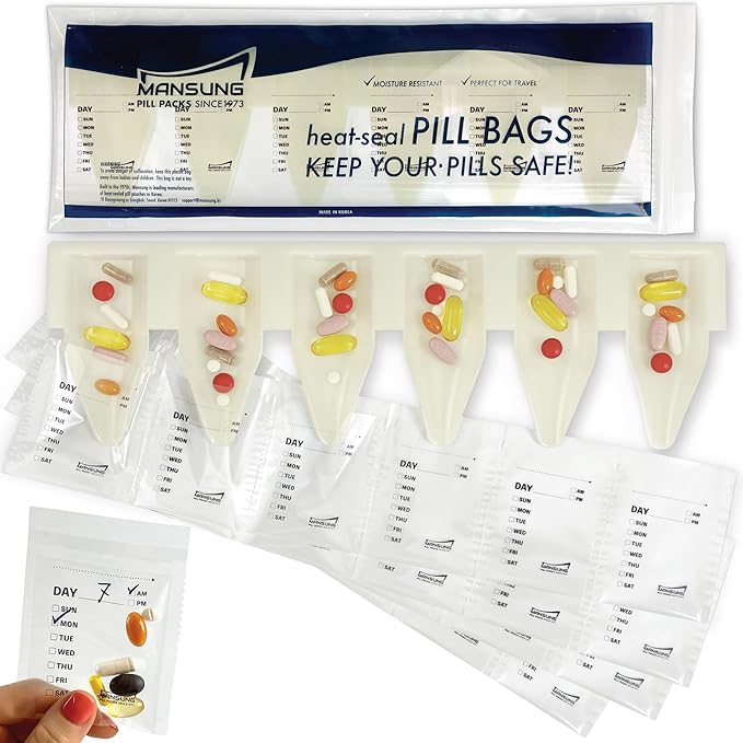 Mansung M Combo - 600Bags(Week)+ Loading Tray, Mansung 6 Loading Pill Pack, Heat Seal Bags Pouch Bags with Loading Tray, sealable Pouches Packets for Medicine Daily Organizer Dispenser Packs