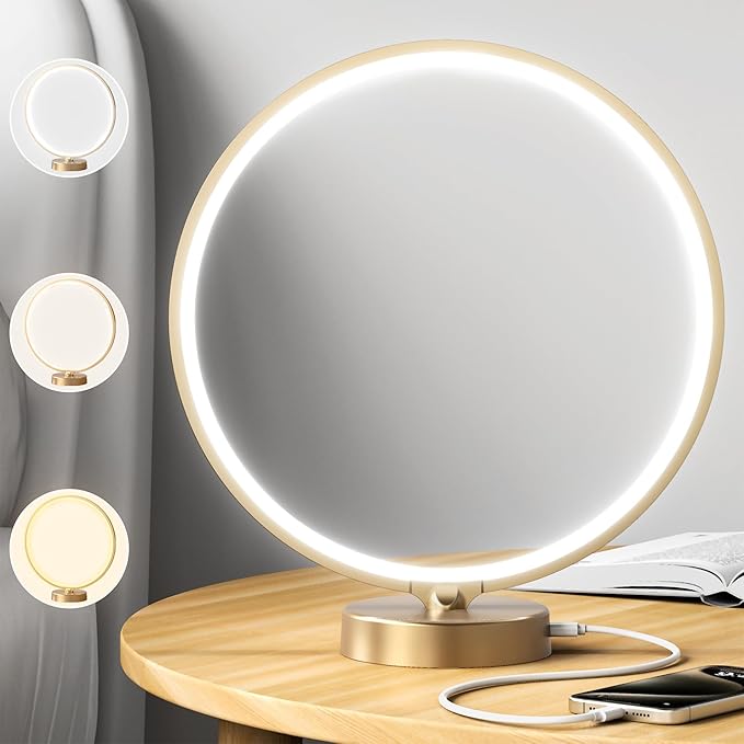 Sunlight Lamp,10000 Lux Sun Lamp,Daylight Lamp with 3 Color Temperatures, Stepless Brightness, Memory Function &Timer Natural Lamp, Desk Lamp Table Lamp for Home-Gold