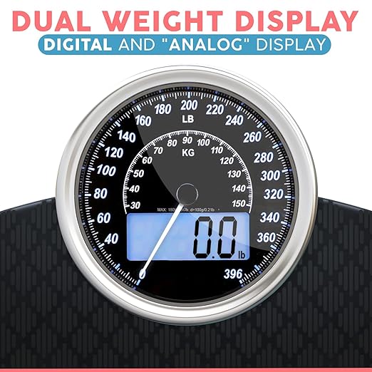 Adamson Hybrid 2-in-1 Analog & Digital Weighing Scale for Body Weight up to 400lbs + Thick Tempered Glass + Extra Large Display + Easy to Read Digital Bathroom Scale + New Version - Black Diamond