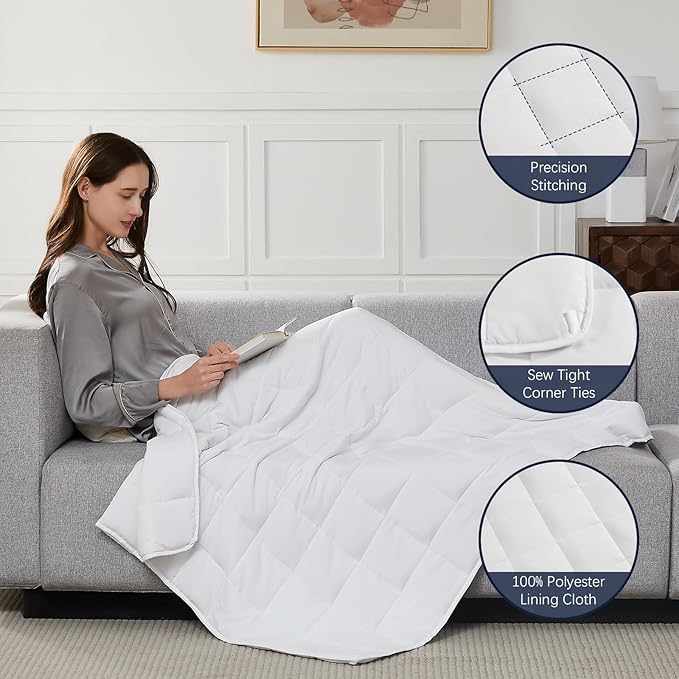 CuteKing Weighted Blanket for Adults: Weighted Blanket with Premium Glass Beads - Breathable Heavy Blanket for Comfort Sleep - Thick Blanket for Adult All Season (20lbs, 60"x80", White)