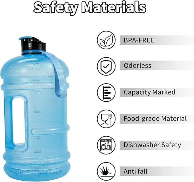 TOOFEEL 1 Gallon Water Bottle - 128 oz Water Bottle with Flip Lid - Gallon Water Bottle with Handle,BPA Free gallon Water jug with Measurements Marked - Transparent Light Blue
