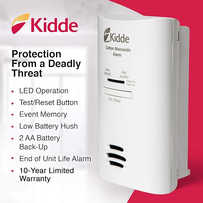 Kidde Carbon Monoxide Detector, Plug-in Carbon Monoxide Detector with AA Battery Backup, 85 dB Alarm, LED Status Light Indicators, 3rd Edition