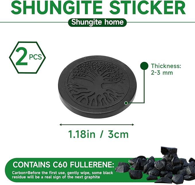 2 Pcs Shungite Neutralizer Sticker for Cell Phone 30 mm/ 1.18 Inch Shungite Stones Plate for Tablet Laptop Computer-Tree of Life