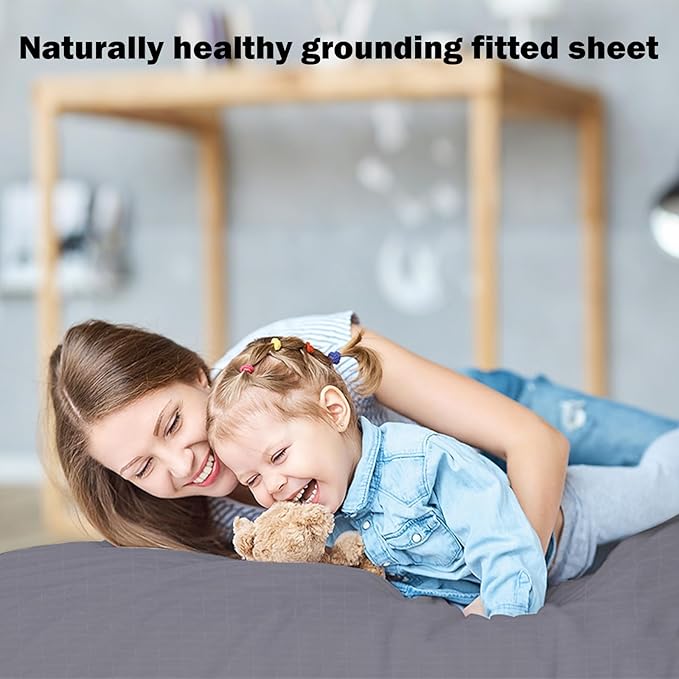 Grounding Sheets Queen Size Grounding Fitted Sheet with Cord, Natural Healthy Sleep Solution, Deep Pocket Grounding Bed Cover for Enhanced Well-Being(Queen,60x80x14in, Gray)