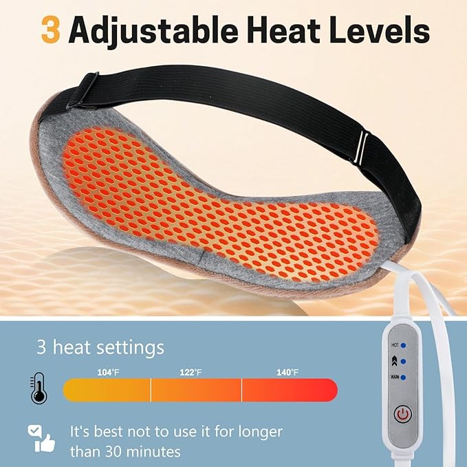 Heated Eye Mask, Graphene USB Warm Compress for Dry Eyes, Blepharitis, Stye and MGD Relief, 3 Temperature Levels with Washable Cover, Adjustable Strap