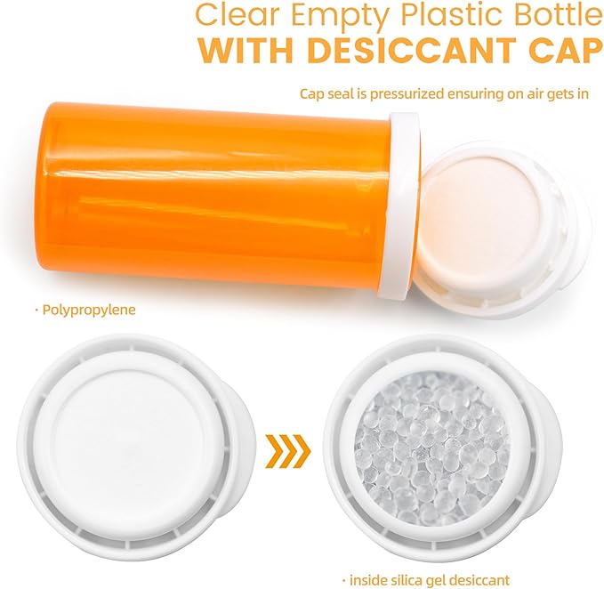 Desiccant Cap Pill Bottle, 30ml 20pcs Medicine Bottle, Pill Bottles Empty with Caps, Empty Pill Bottles, Prescription Medicine Containers Travel Pill Vials Clear Pill Case Organizers