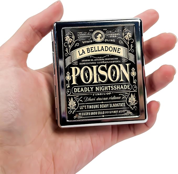 Cute Travel Pill Box Organizer with 8 Compartments - Compact and Fashionable Pill Case with Mirror - Ideal for Medications (Poison Label)
