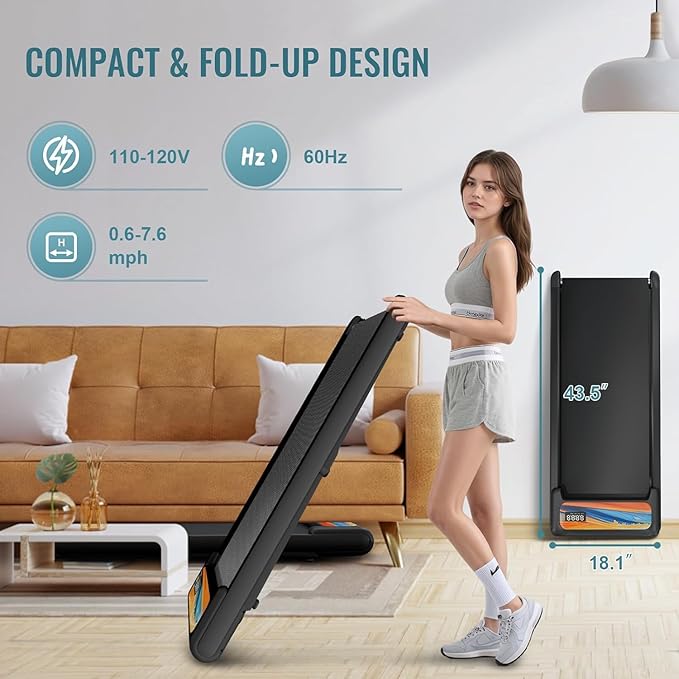 RIVANO Treadmill with Handles, 2.5HP Walking Pad Treadmills with Handle Bar, 270LBS Capacity, Under Desk Treadmill with Remote Control LED Display, Electric Treadmills for Home Small, Orange
