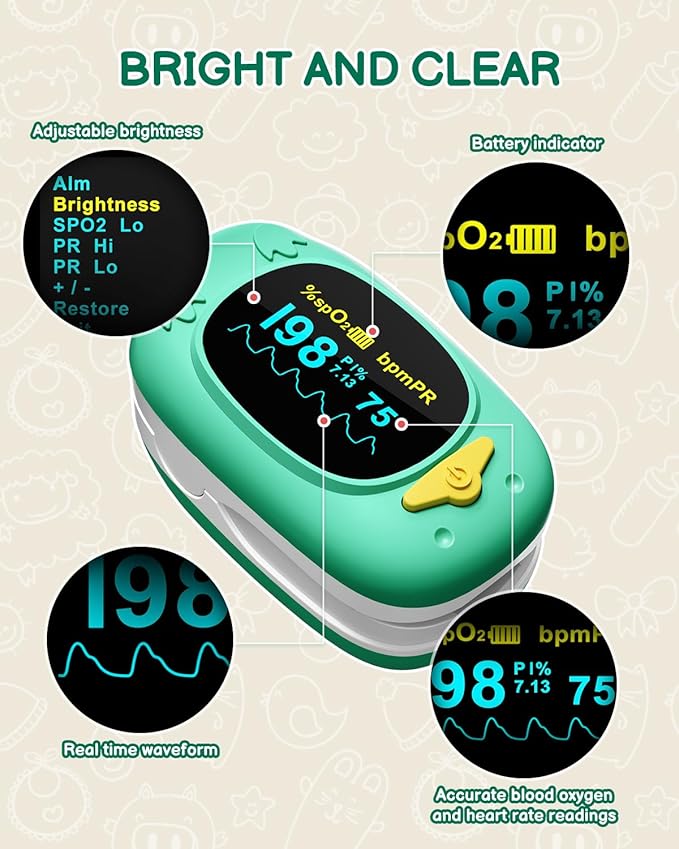 Pulse Oximeter For Kids-HOLFENRY Baby Oxygen Monitor Fingertip For Children Kids Pulse Oximeter Fingertip, Large Display, Included with AAA Battery