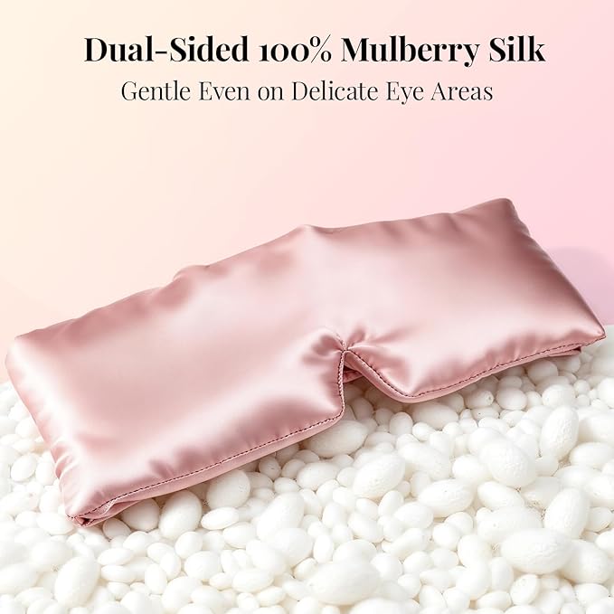 Silk Sleep Mask – 100% Mulberry Silk Eye Mask for Sleeping, Soft Slip Feel, Adjustable Headband, Blackout for Side Sleepers, Men & Women