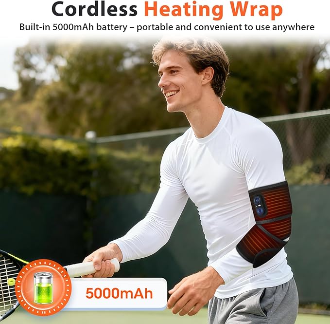 Cordless Heating Pad for Arm Elbow Wrist Leg Pain Relief, Red Light Knee Ankle Heating Pads, Heated Elbow Brace Wrap Heating Pad for Arm, Wrist, Ankle, Leg with 3 Heating Levels & Auto Shut-Off Timer