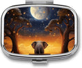 Animal Elephant Owl Tree Moon Star Pill Box Small Metal Pill Case for Purse & Pocket 2 Compartment Pill Organizer with Mirror Travel Pillbox Medicine Case Portable Pill Container Unique Gift