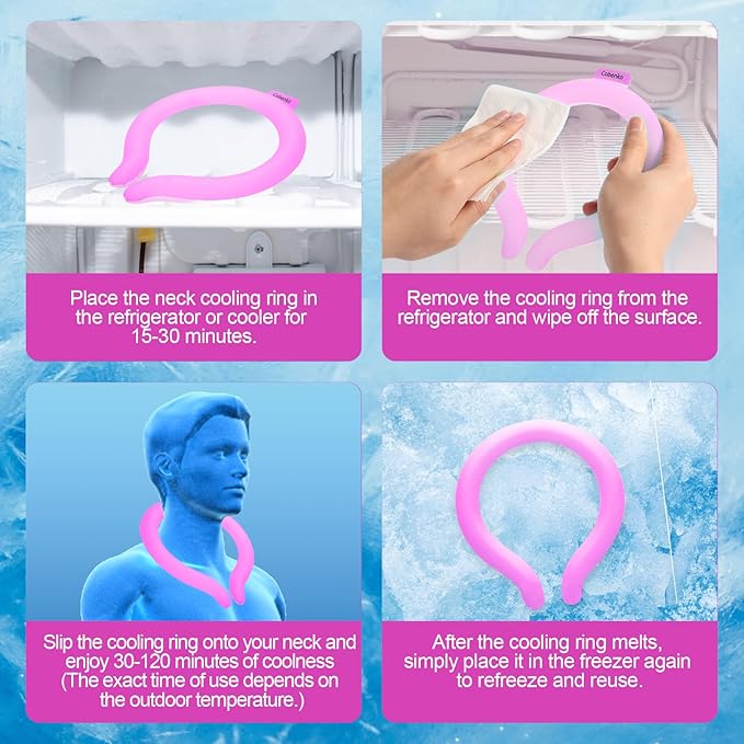 Cooling Neck Wrap with Insulated Bag, Reusable Ice Neck Ring & Body Cooler for Summer Heat, Wearable Cooling Tube Maintains 18°C/64°F for Outdoor, Sports, Travel (Rose)