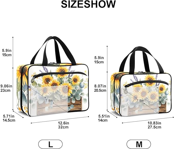 Fustylead Farmhouse Sunflowers Lavender Floral Pill Organizer Bag Large Medicine Travel Carrying Case with Zipper for Vitamin Supplements Fish Oil, Empty First Aid Kit for Hiking Camping