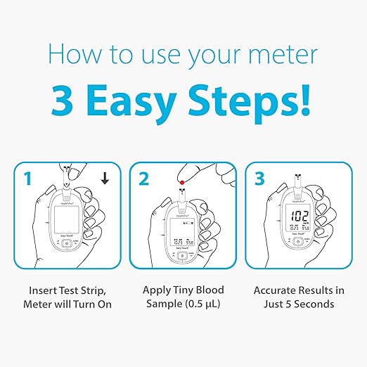 HealthPro Blood Glucose Monitor System Kit by Easy Touch - Complete Diabetes Testing Starter Set with Glucose Meter, Lancing Device, 10 Twist Lancets, Carrying Case, Logbook, Quick Guide & Batteries