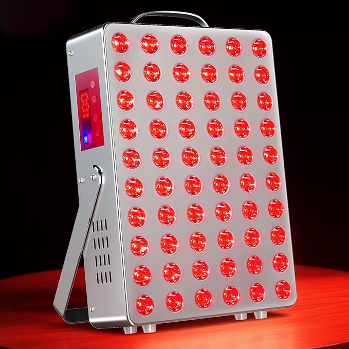 Cholas Red Light Therapy Panel for Face and Body, 150W with 60 Dual Chip LEDs, 660nm Red Light and 850nm Near Infrared, 3 Modes Adjustable Brightness and Timer, for Skincare and Relaxation (Silver)