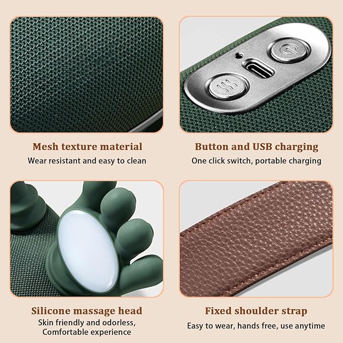 Bionic Hand Heated Neck Massager, Portable Shiatsu Shoulder and Back Massager, 3-Speed Adjustable Rechargeable Massage Master Relief Pain and Muscle Relax for Home, Office and Travel