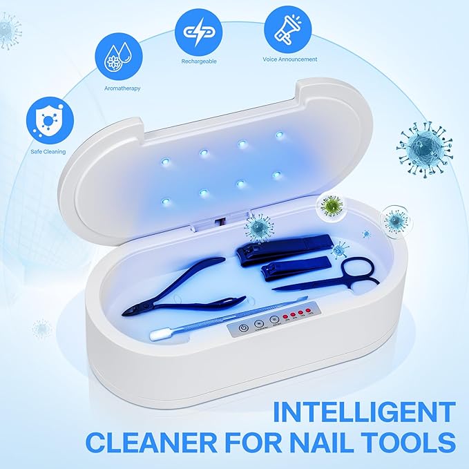 Nail Tool Sterilizer Box– 3-in-1 Portable Cleaner for Phones, Jewelry, Manicure Tools, Compact Design for Travel, Home, and Salon Use