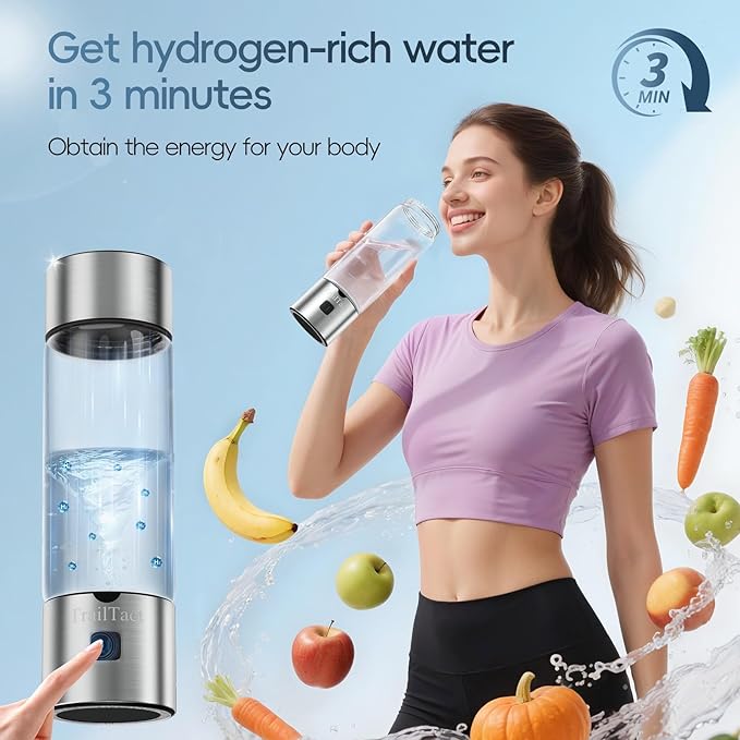 Hydrogen Water Bottle, 2025 Upgraded SPE/PEM Technology-3 Minutes Hydrogen Rich, Portable Athletic Performance, Hydration System for Home, Office, Fitness Travel, Sports, Drinking (Silver)
