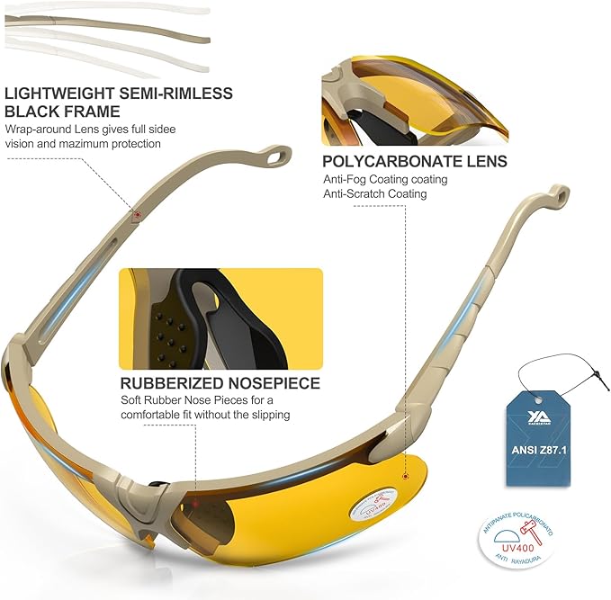 xaegistac Shooting Glasses with Case Anti Fog Hunting Safety Glasses for Adults