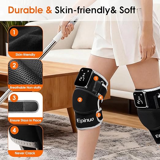 Red Light Therapy for Knee,with 5 Vibration Massage, Cordless Rechargeable 5000mAh Heated Knee Massager for Pain Relief, Gifts for Women Men, 660nm&850nm Near Infrared Light Brace