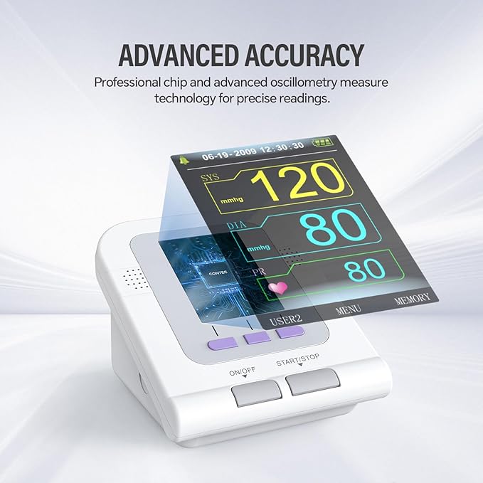 CONTEC Fully Automatic Blood Pressure Monitor Upper Arm Cuff 3 Mode 3 Cuffs Electronic Sphygmomanometer 300 Sets Memory