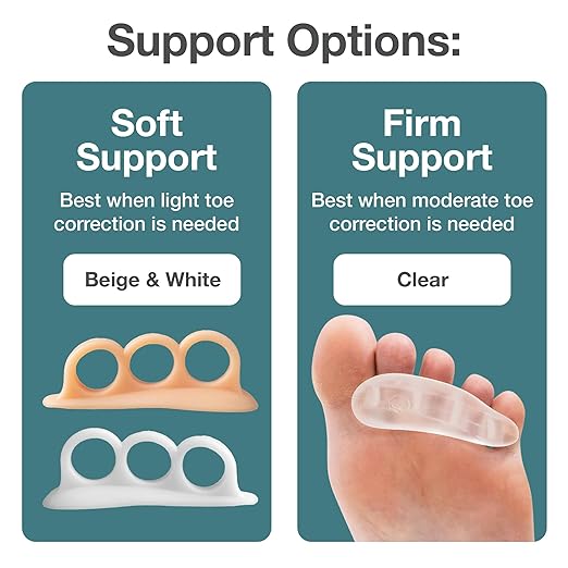 ZenToes Hammer Toe Corrector for Women & Men | Triple Loop Gel Toe Spacers & Separators | Realign Bent, Crooked, Curled, Claw, Hammertoes | Firm Support for Straightening | 4 Pack, Clear