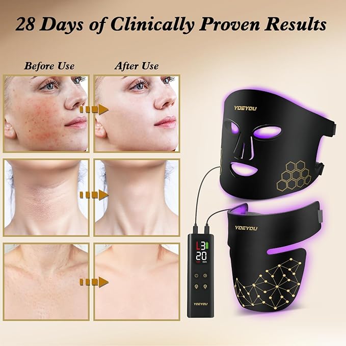Red Light Therapy for Face and Neck, 850nm Infrared & Red Light Mask, 4 Modes LED Face Mask Light Therapy with Neck Masks, 2600mAh Rechargeable Portable Skincare Device at Home & Travel