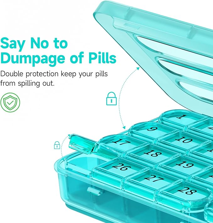 Zoksi Monthly Pill Organizer 1 Times a Day, 30 Day Pill Box Organizer,One Month Pill Case for Travel, 31 Day Daily Medcine Container for Vitamins, Supplement & Medication(Cyan)