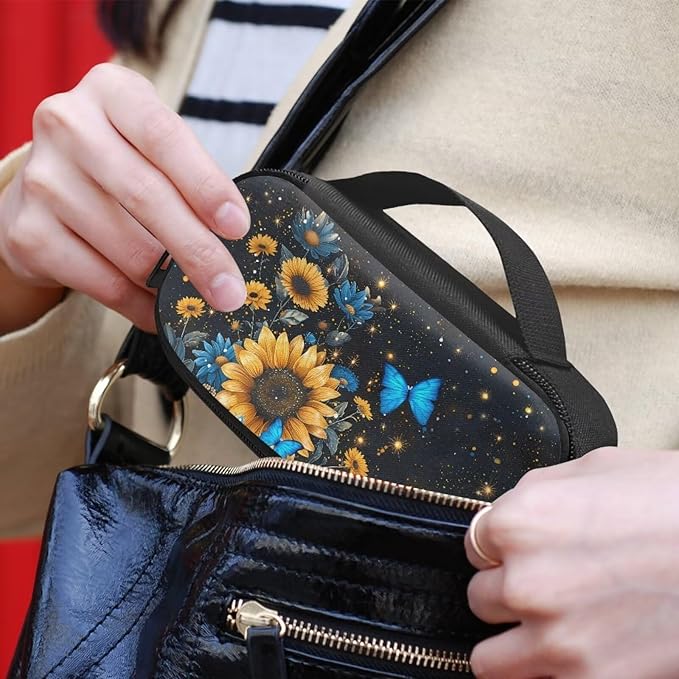 Blue Butterfly Sunflower Insulin Pen Cooler Travel Case with Handle Daily Life and Trip Storage Bag for Glucose Meter and Other Diabetic Supplies Easy to Use & Carry