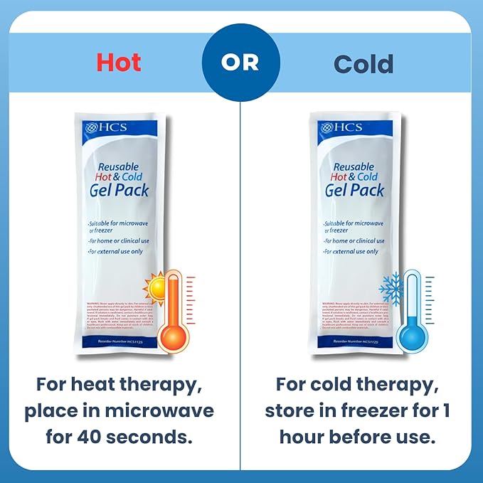 HCS Gel Ice Packs for Injuries, Reusable - Hot and Cold Pack for Pain Relief - Soft, Flexible Ice Pack, Reusable Gel Packs - Body Heat/Cold Compress, Long Lasting - Freezer, Microwavable, 4x10in (2Pk)