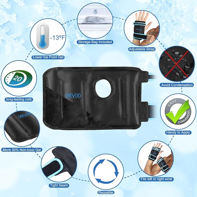 REVIX Hand Ice Pack Wrap for Discomfort Reducing, Reusable Gel Ice Pack for Wrist Relaxation, Promoting Flexibility and Mobility by Cold Compression Therapy, Black