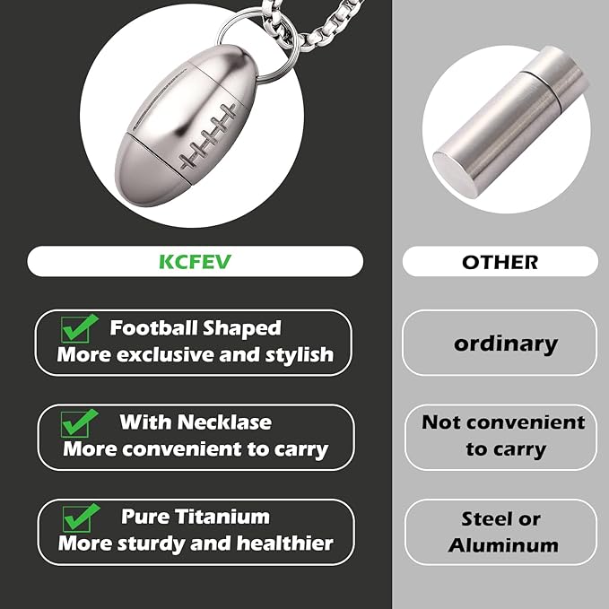 Football Shape Pill Holder Necklace Keychain Titanium Nitro Pill Case for Men Women Small Waterproof Pill Holder for Emergency Aspirin, Pill Container W/Chain Gifts Stocking Stuffers