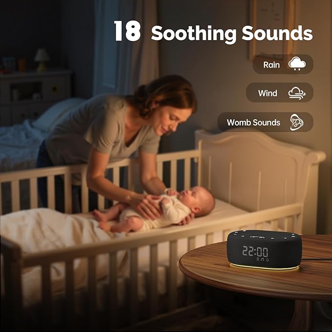 1Mii White Noise Sound Machine for Sleep, Pink Noise Machines for Baby Adults Sleeping, 18 Soothing Sounds with 7-Color Night Light, Timer, Alarm Clock, 16 Volume Levels, Easy App Control - Purple