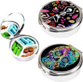 2pcs Pill Box,3 Compartment Small Pill Case for Pocket & Purse, Travel Metal Pill Organizer,Pill Container and Medicine Vitamin Organizer