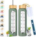 32 oz Glass Water Bottle with Straw - Motivational Time Marker & Silicone Sleeve - Reusable Tumbler Includes 2 Bamboo Lids & Fruit Infuser - 1 Pack