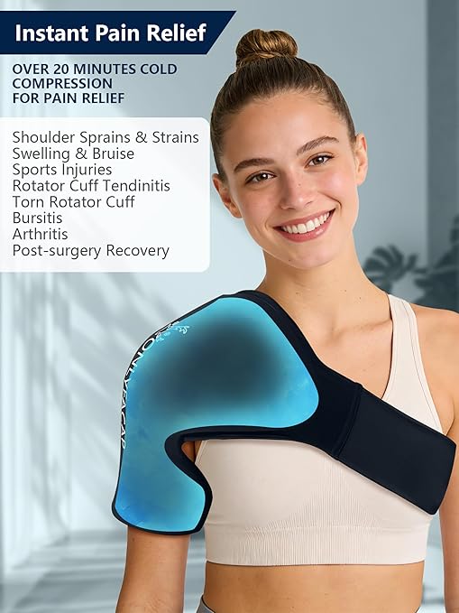 Flexible Shoulder Ice Pack Wrap, Ice Packs for Injuries Reusable Rotator Cuff, Cold Compression Sleeve for Pain Relief, Tendonitis, Bursitis & Swelling, Fits Left and Right Arm